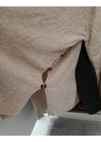 V Yaka Bej Rahat Kesim Keten Kadın Kazak - Görsel 5