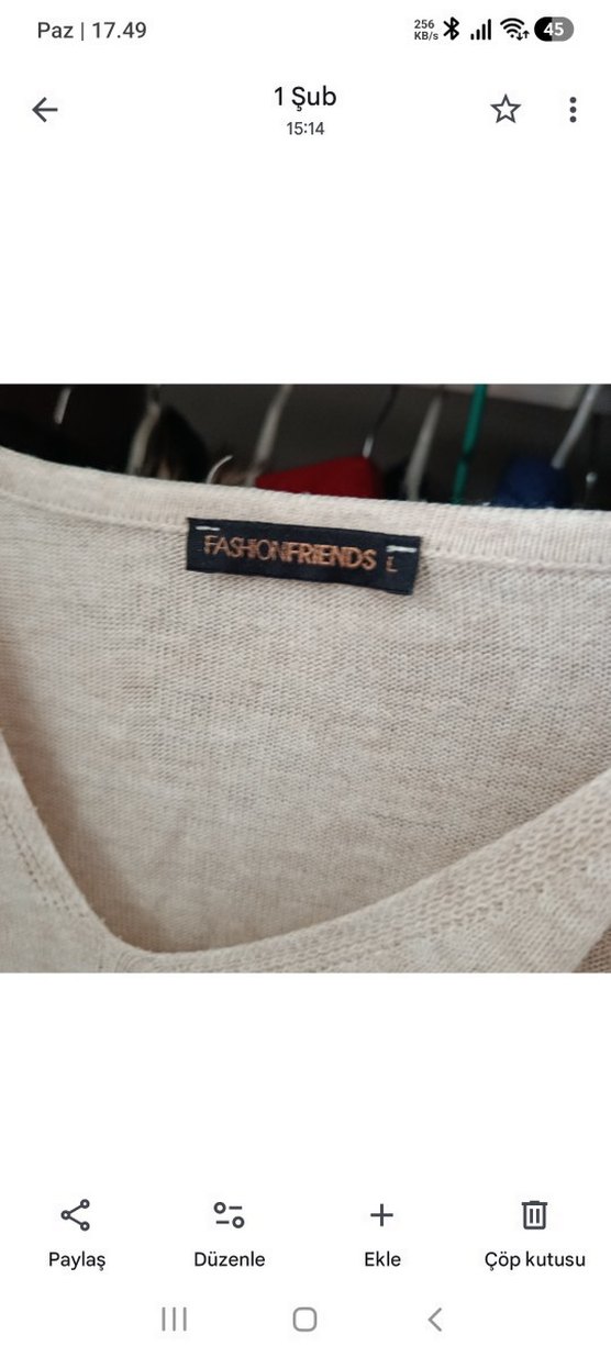 V Yaka Bej Rahat Kesim Keten Kadın Kazak - Görsel 4