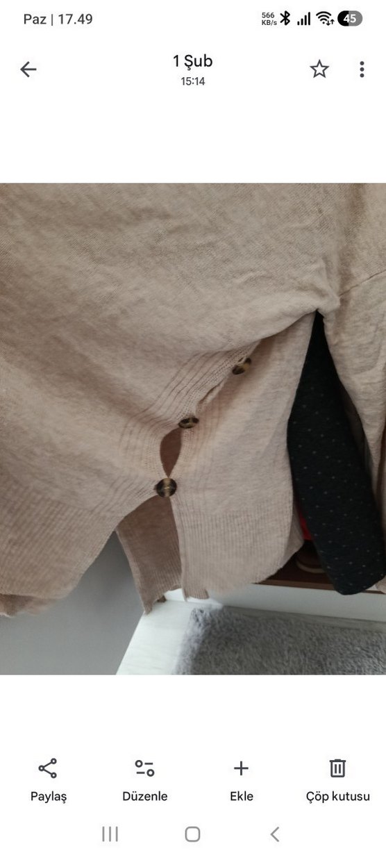 V Yaka Bej Rahat Kesim Keten Kadın Kazak - Görsel 5