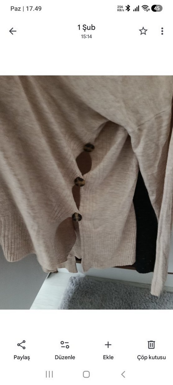 V Yaka Bej Rahat Kesim Keten Kadın Kazak - Görsel 3