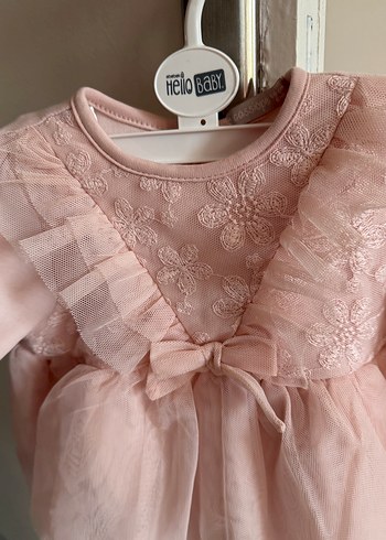 Pembe Fırfırlı Nakışlı Kız Elbise - Görsel 5