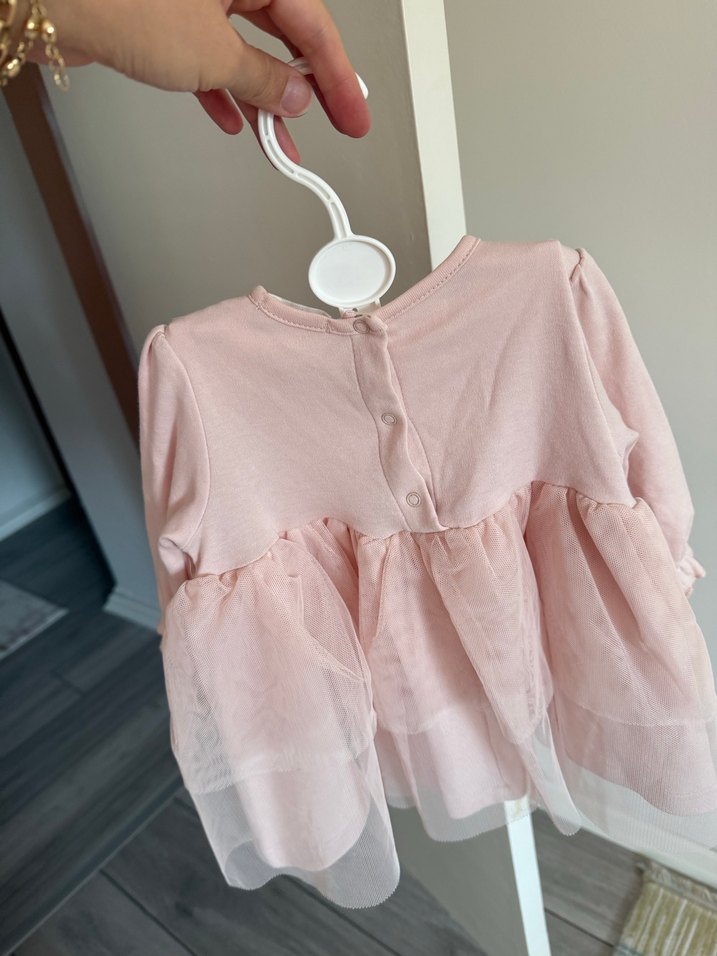 Pembe Fırfırlı Nakışlı Kız Elbise - Görsel 4