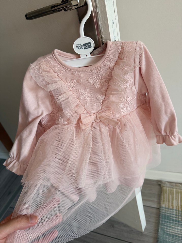 Pembe Fırfırlı Nakışlı Kız Elbise - Görsel 2