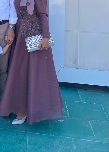 Mor İşlemeli Drapeli Kadın Abiye - Görsel 2