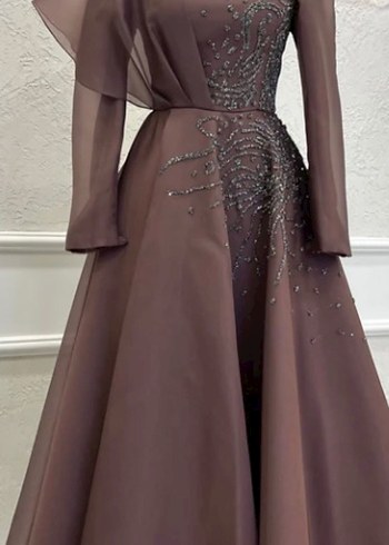 Mor İşlemeli Drapeli Kadın Abiye - Görsel 3