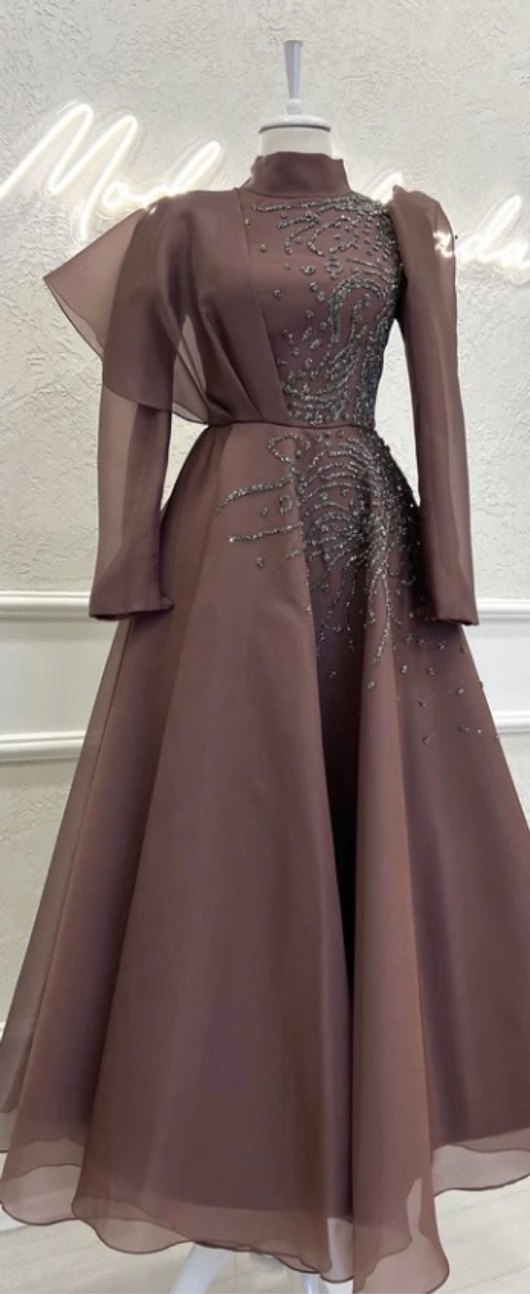 Mor İşlemeli Drapeli Kadın Abiye - Görsel 3