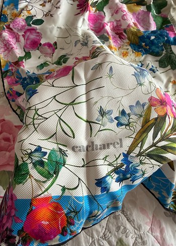 Çiçek Desenli cacharel ipek teli eşarp - Görsel 2