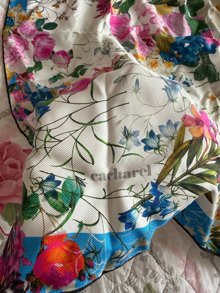 Çiçek Desenli cacharel ipek teli eşarp - Görsel 2