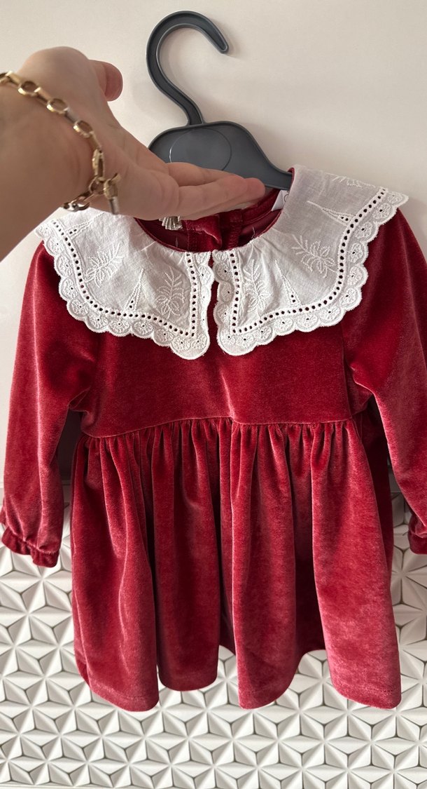 Bordo Uzun Kollu Fırfırlı Kız Elbise - Görsel 4