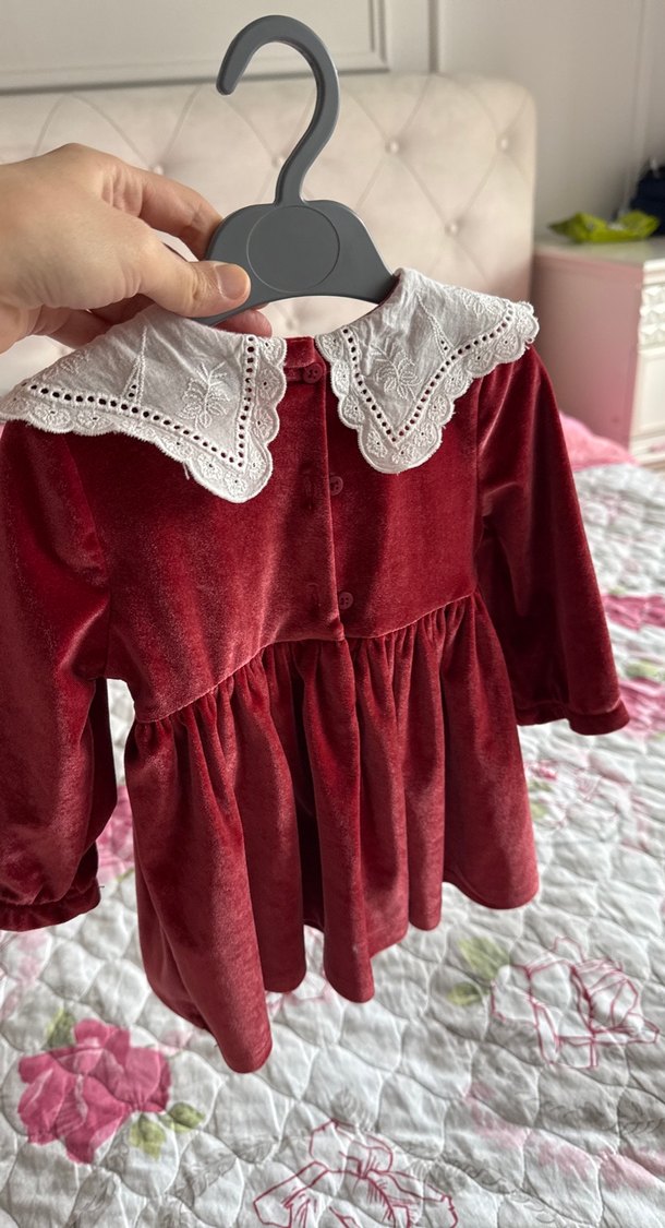 Bordo Uzun Kollu Fırfırlı Kız Elbise - Görsel 3