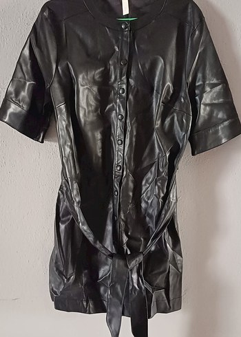 Kemerli Siyah Kadın Deri Ceket Mini Kesim - Görsel 2