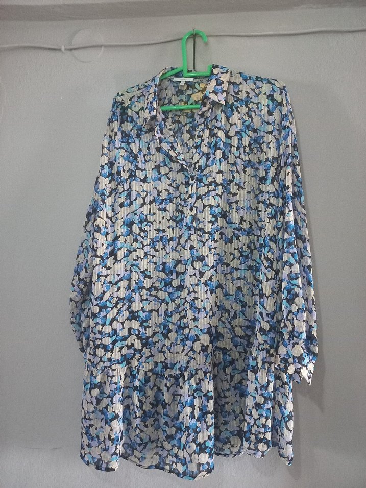 Bohem Gri-Mavi Piliseli Uzun Kollu Tunik - Görsel 2