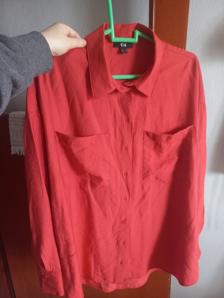 Düğmeli Kırmızı Kadın Gömlek - Görsel 2