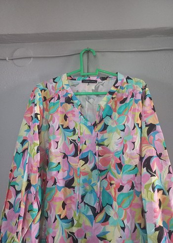 Bohem Uzun Kollu V Yaka Renkli Bluz - Görsel 2