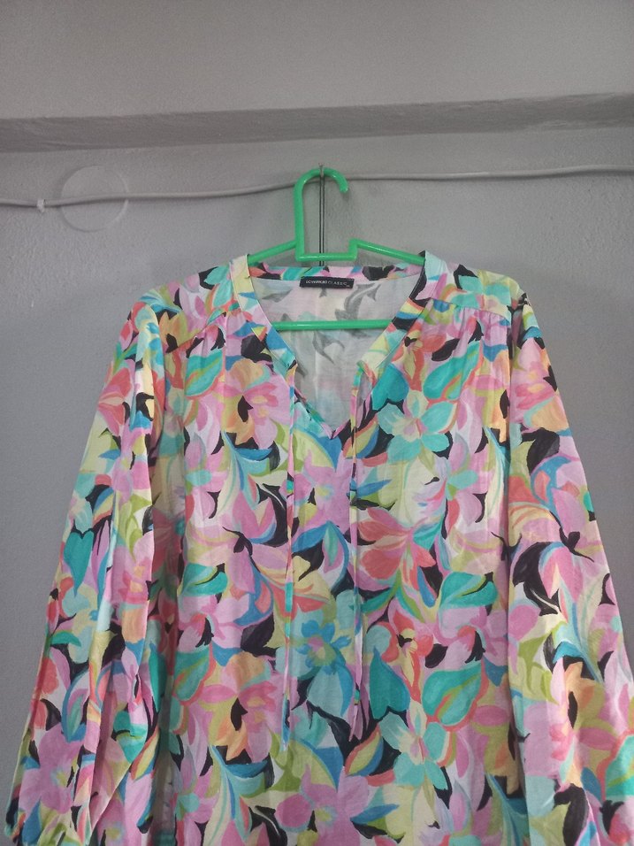 Bohem Uzun Kollu V Yaka Renkli Bluz - Görsel 2