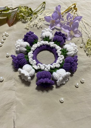 Mor Beyaz Çiçekli El Yapımı topuz tokası - Görsel 2