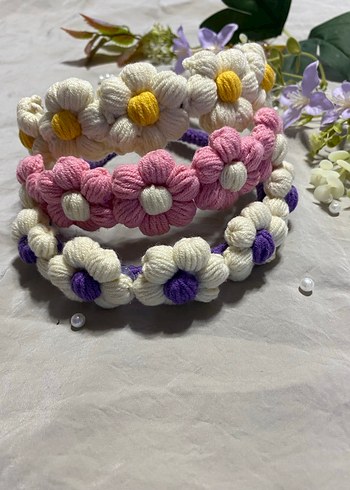 Pofuduk papatyalı Örgü Çiçekli taç - Görsel 4
