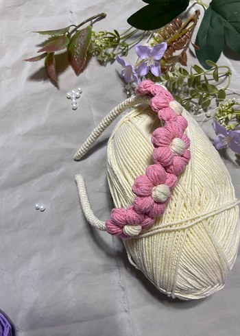 Pofuduk papatyalı Örgü Çiçekli taç - Görsel 6