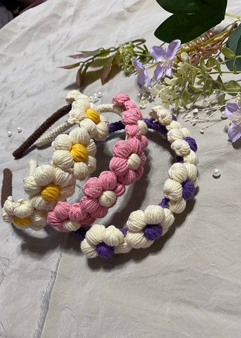 Pofuduk papatyalı Örgü Çiçekli taç - Görsel 5