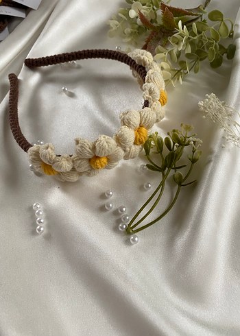 Pofuduk papatyalı Örgü Çiçekli taç - Görsel 3