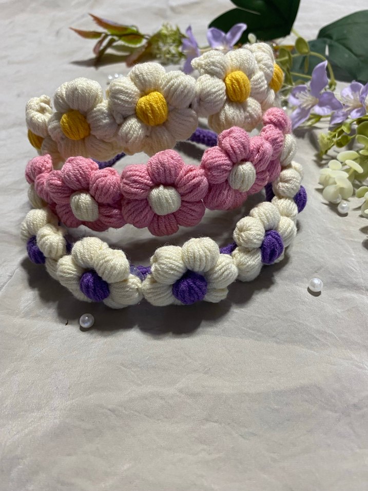 Pofuduk papatyalı Örgü Çiçekli taç - Görsel 4