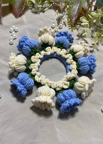 Mavi-krem küpe Çiçekli topuz tokası - Görsel 2