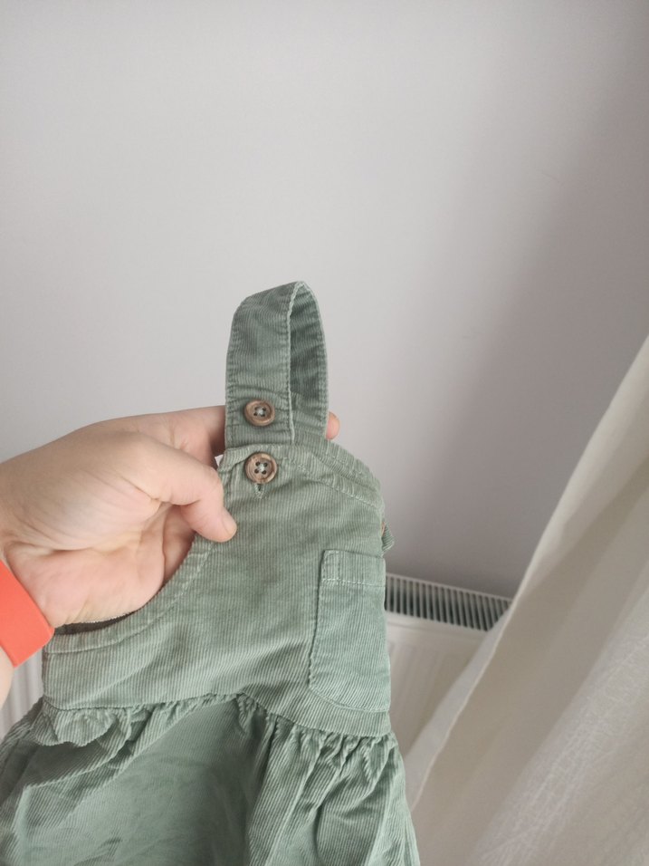 Kız Çocuk Keten Düğmeli Askılı Tulum - Görsel 4