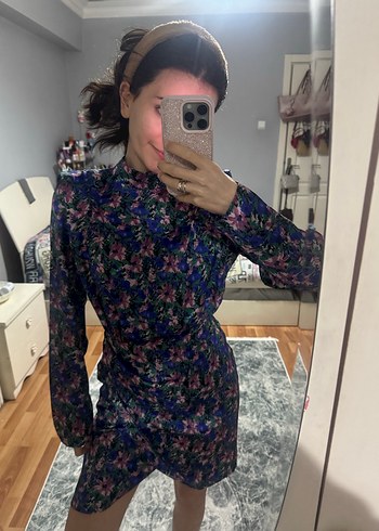 Çiçek Desenli Uzun Kollu Midi Kadın Elbise - Görsel 4