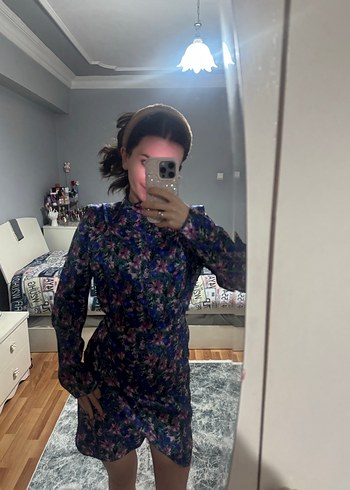 Çiçek Desenli Uzun Kollu Midi Kadın Elbise - Görsel 3