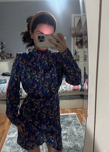 Çiçek Desenli Uzun Kollu Midi Kadın Elbise - Görsel 5