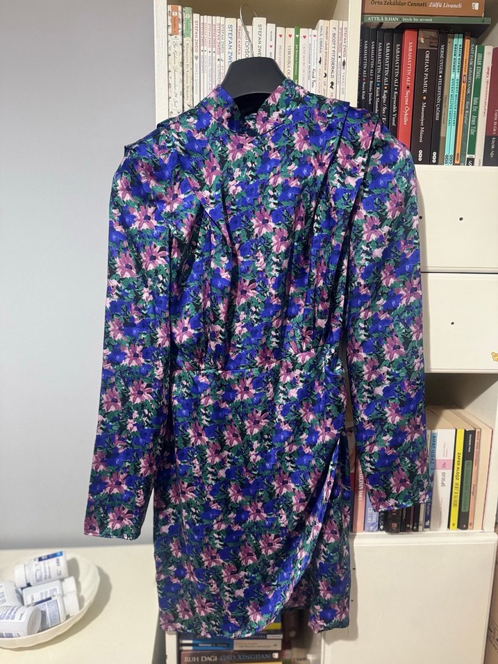 Çiçek Desenli Uzun Kollu Midi Kadın Elbise - Görsel 2