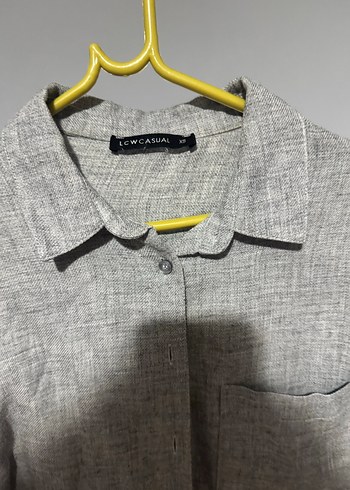 Gri Keten Düğmeli Uzun Kollu Kadın Gömlek - Görsel 3