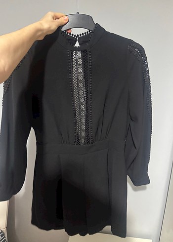 Zara Dantel Detaylı Siyah Midi Kadın Tulum - Görsel 5