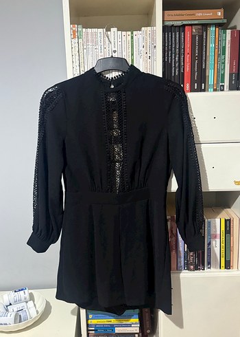 Zara Dantel Detaylı Siyah Midi Kadın Tulum - Görsel 3