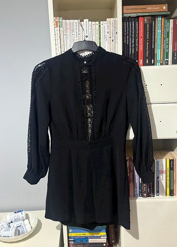 Zara Dantel Detaylı Siyah Midi Kadın Tulum - Görsel 2