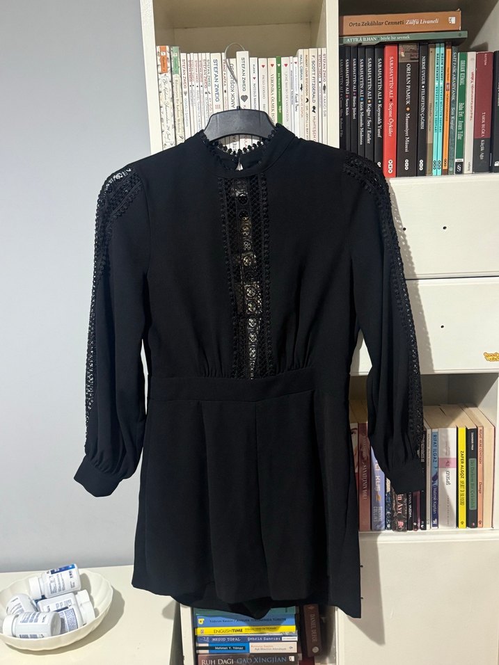 Zara Dantel Detaylı Siyah Midi Kadın Tulum - Görsel 2