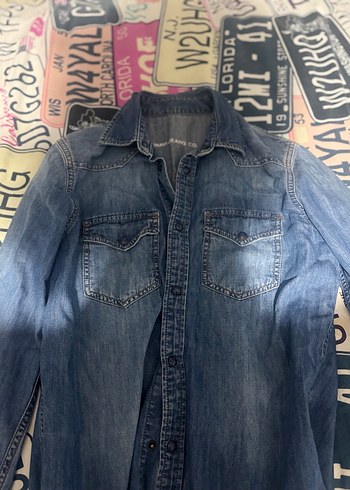 Düğmeli Gri Denim Kadın Gömlek - Görsel 4