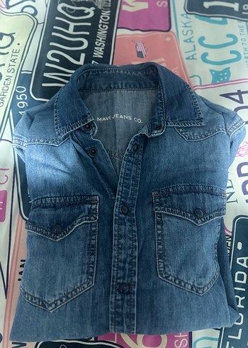 Düğmeli Gri Denim Kadın Gömlek - Görsel 3