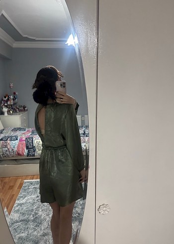 Zara Drapeli V Yaka Haki Midi Tulum Elbise - Görsel 6