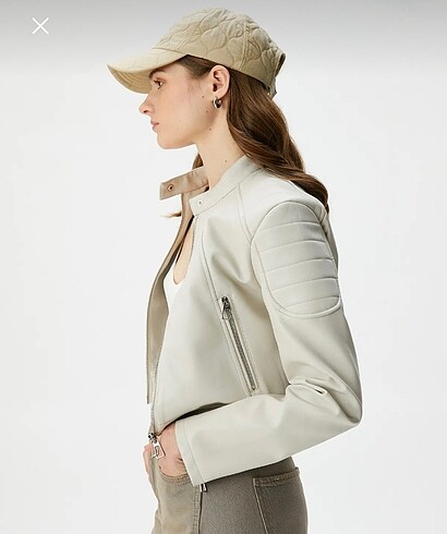 beyaz deri ceket - Görsel 2