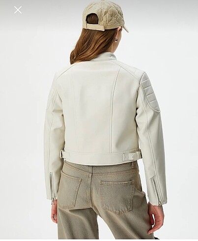 beyaz deri ceket - Görsel 3