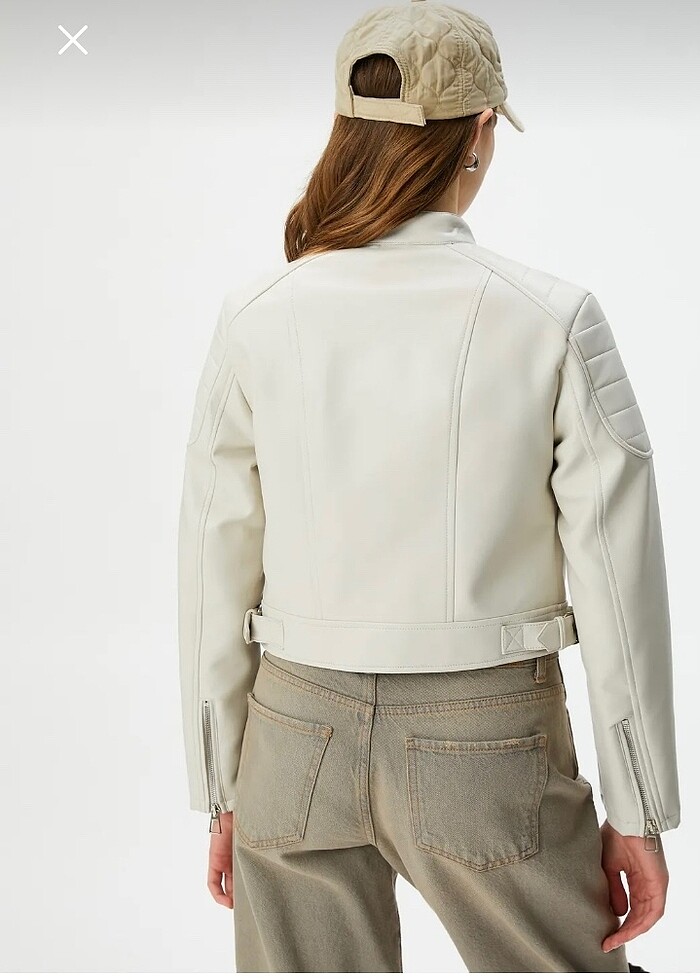 beyaz deri ceket - Görsel 3