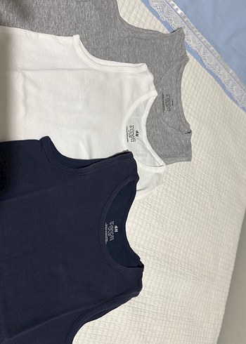 H&M organik Çocuk Gri Basic Atlet 3 adet beyaz-gri-lacivert - Görsel 3