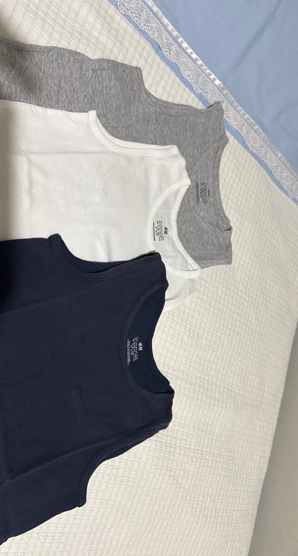 H&M organik Çocuk Gri Basic Atlet 3 adet beyaz-gri-lacivert - Görsel 3