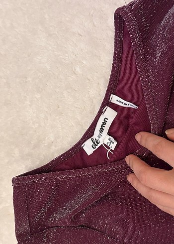 Bordo Simli Tek Kol Bluz - Görsel 3