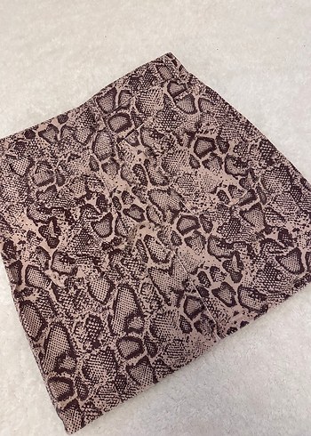 Kahverengi Yılan Desenli Mini Etek - Görsel 5