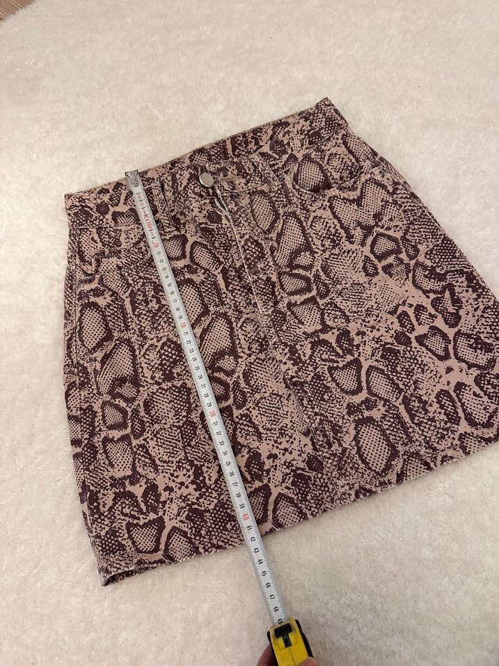 Kahverengi Yılan Desenli Mini Etek - Görsel 3