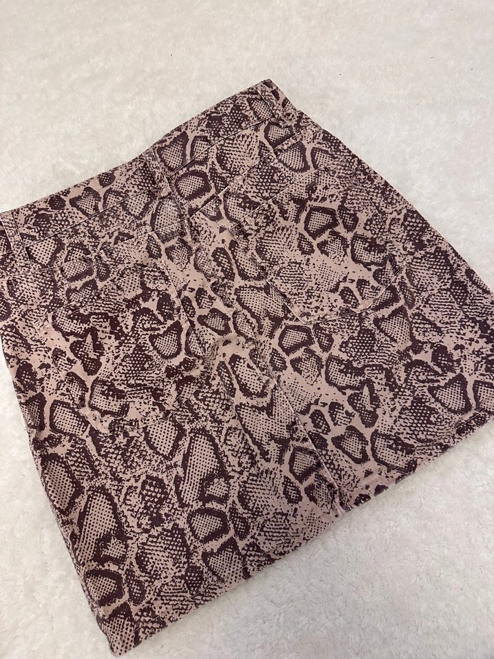 Kahverengi Yılan Desenli Mini Etek - Görsel 5