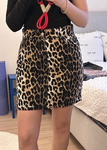Leopar Desenli Mini Etek - Görsel 6