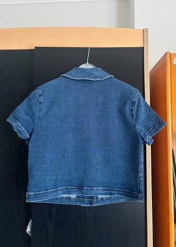 Mavi Düğmeli Kısa Kollu Lacivert Denim Ceket